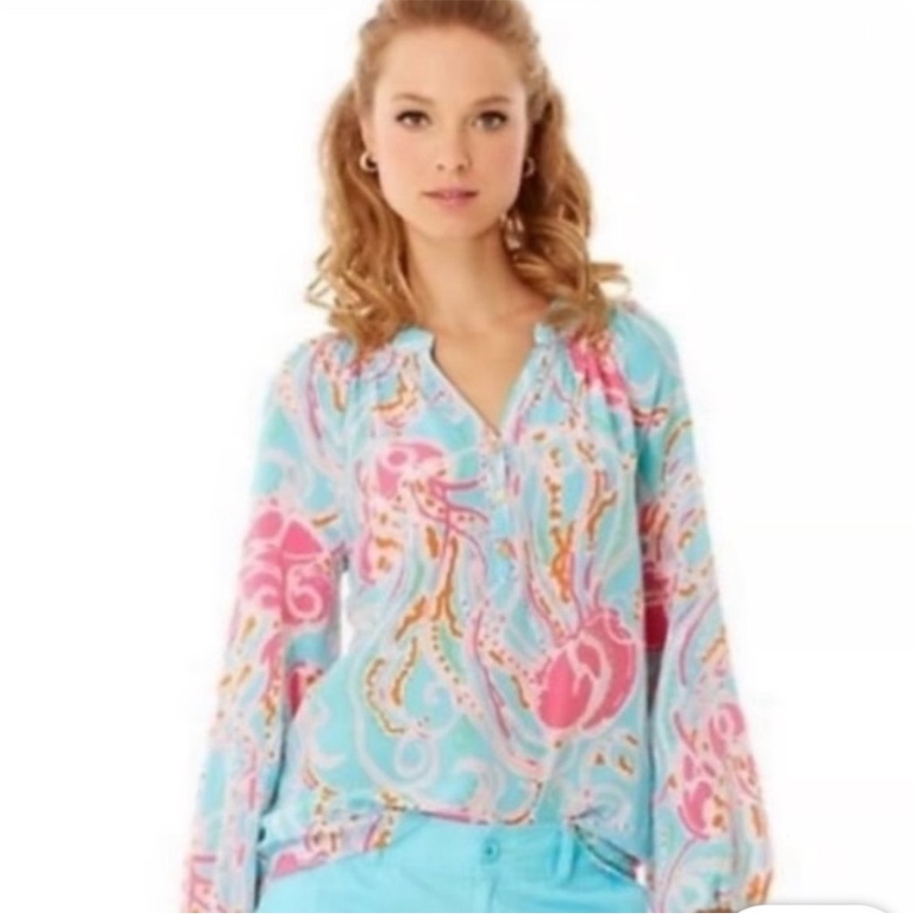 🩷 LILLY PULITZER ELSA Top - Jellies Be Jammin print, Med, Like New condition! 💕🪼